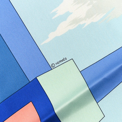 Hermes Silk Perspective II Cassandre Scarf 90 Ciel Turquoise 3 of 4