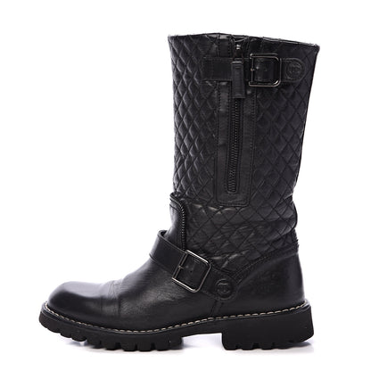 Chanel Calfskin Quilted Biker Boots 36.5 Black 1 of 9