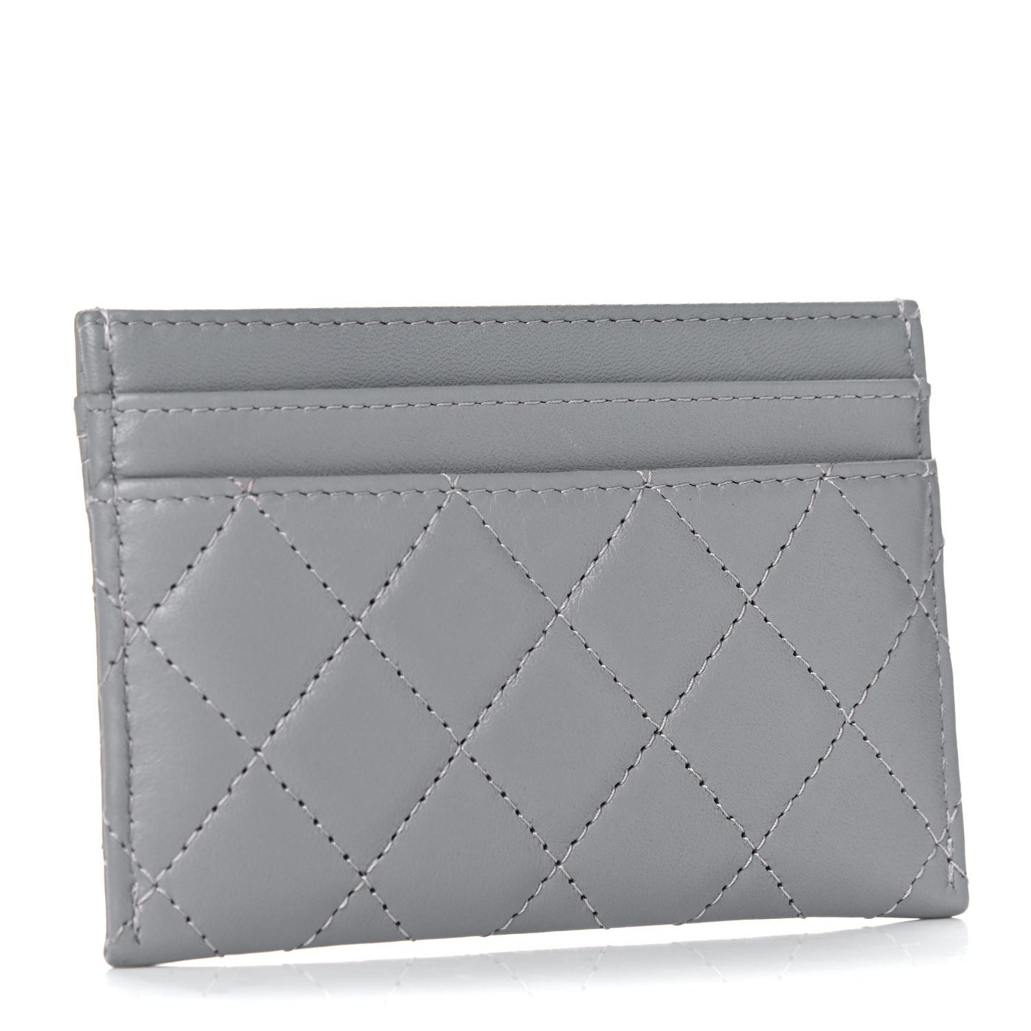 Lambskin Quilted Boy Card Holder Grey