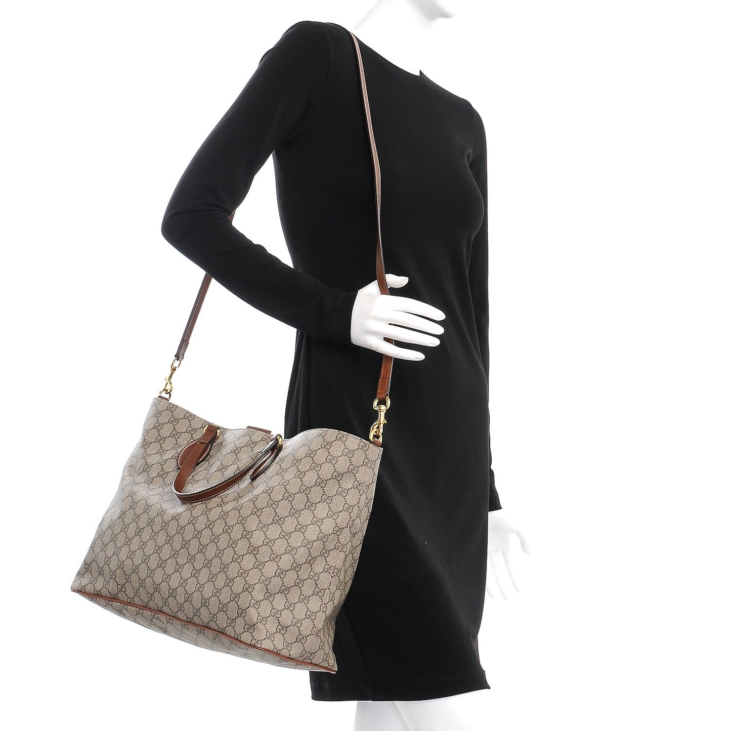Soft GG Supreme Monogram Medium Crossbody Tote Beige Cuir