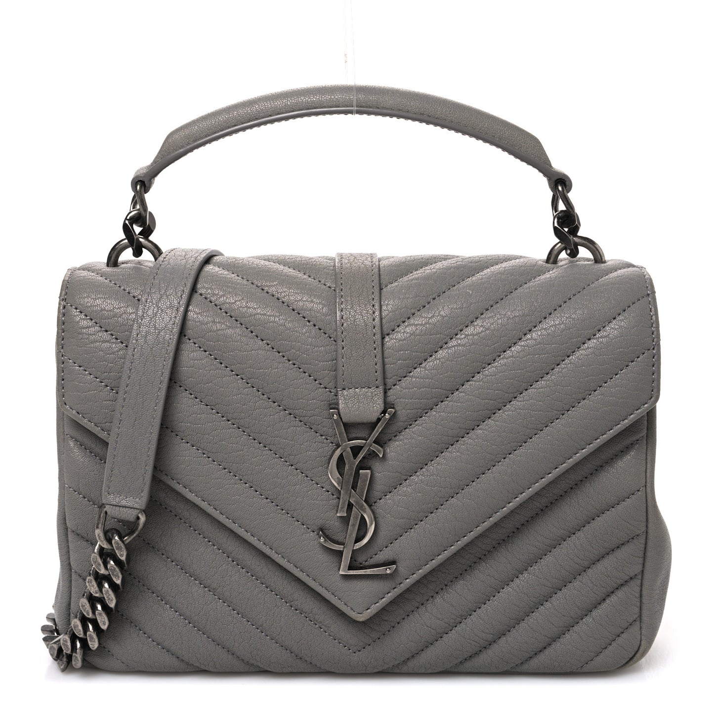 Sheepskin Matelasse Chevron Monogram Medium College Bag New Stone Grey
