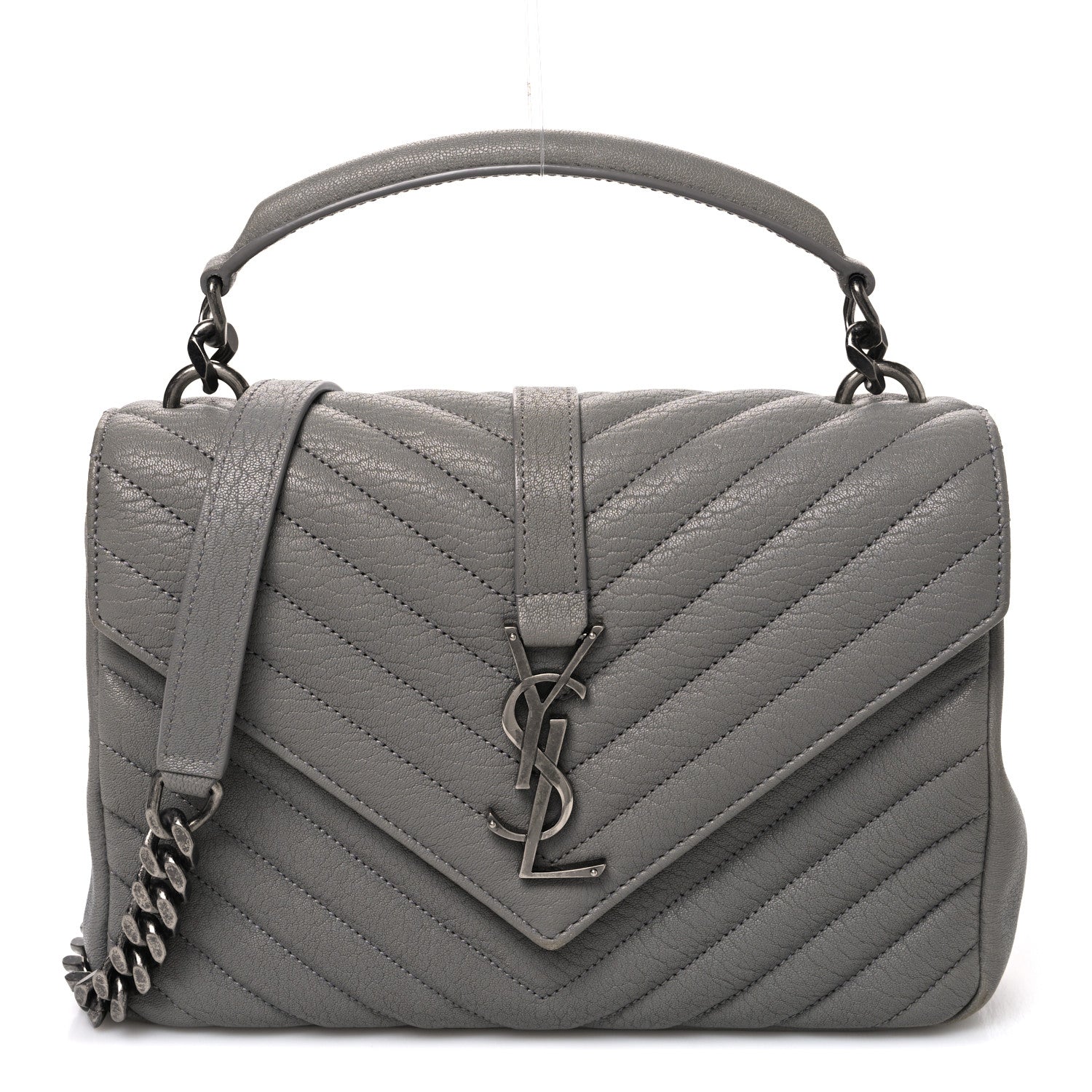 Saint Laurent Sheepskin Matelasse Chevron Monogram Medium College Bag New Stone Grey 1 of 11