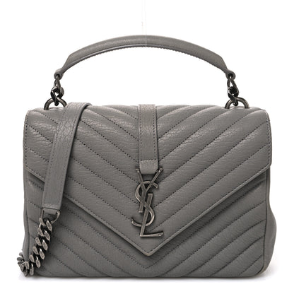 Saint Laurent Sheepskin Matelasse Chevron Monogram Medium College Bag New Stone Grey 1 of 11