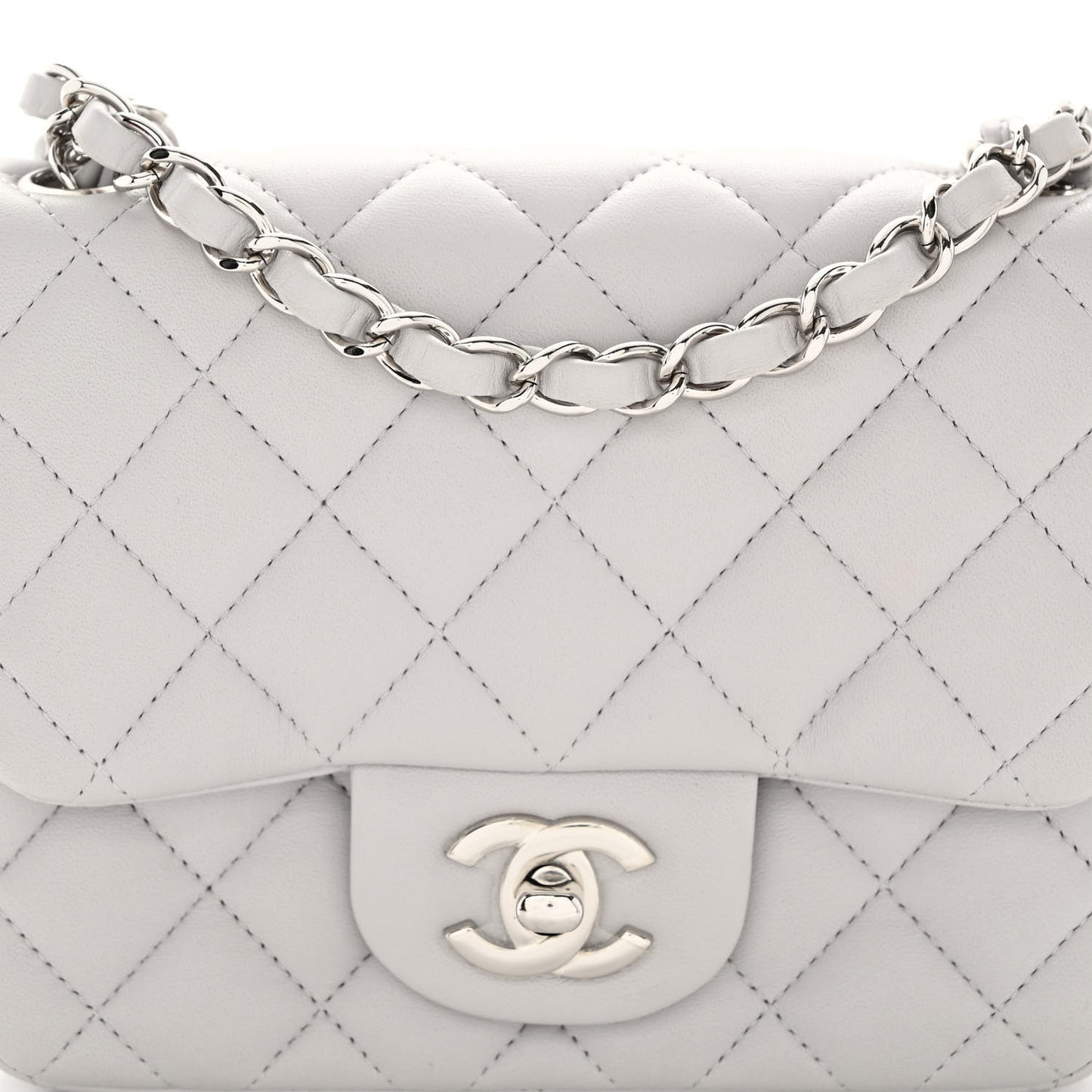 Lambskin Quilted Mini Square Flap Light Grey