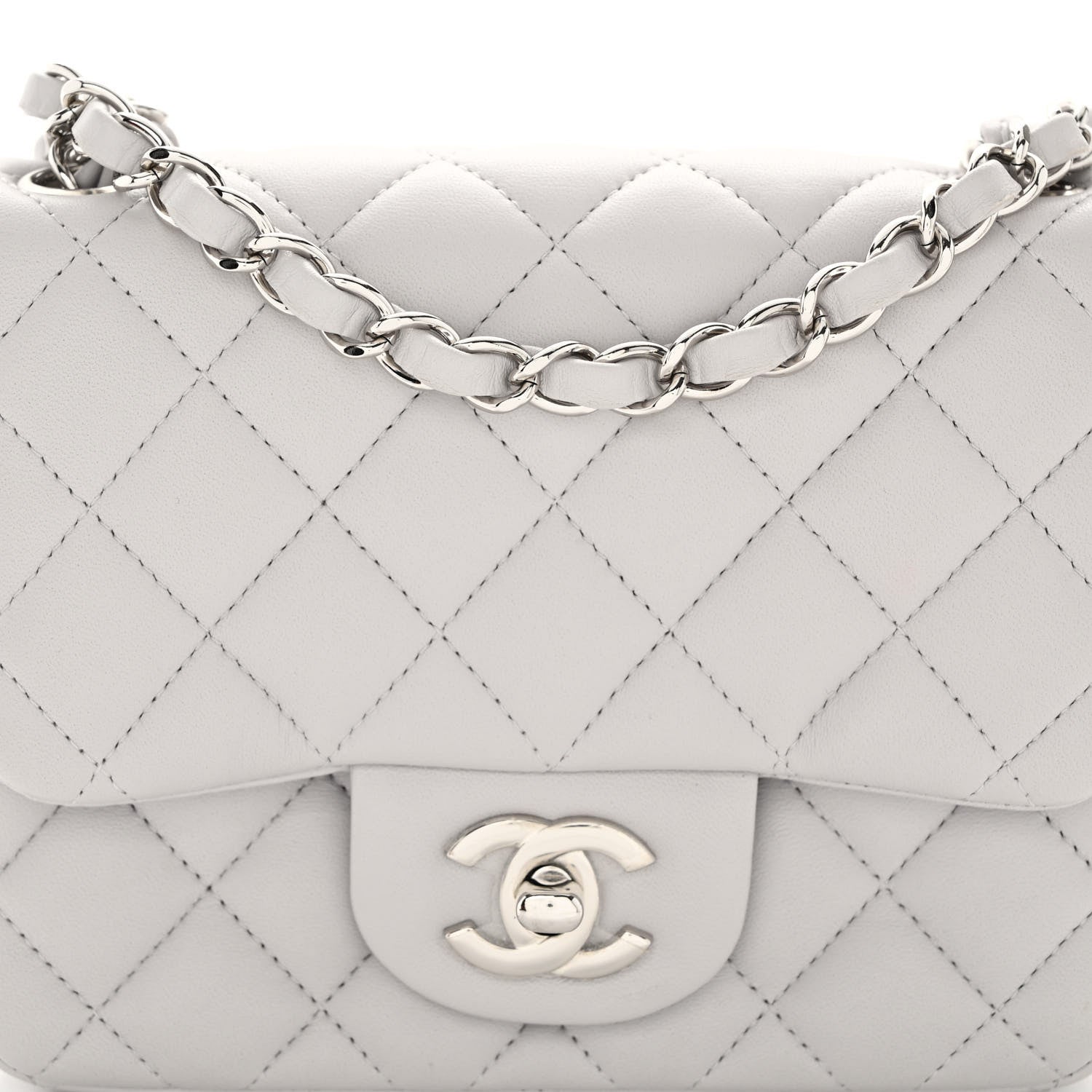 Chanel Lambskin Quilted Mini Square Flap Light Grey 7 of 10