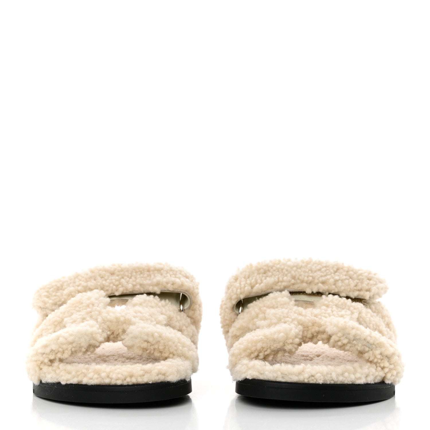Hermes Woolskin Womens Chypre Sandals 37.5 Ecru 2 of 7