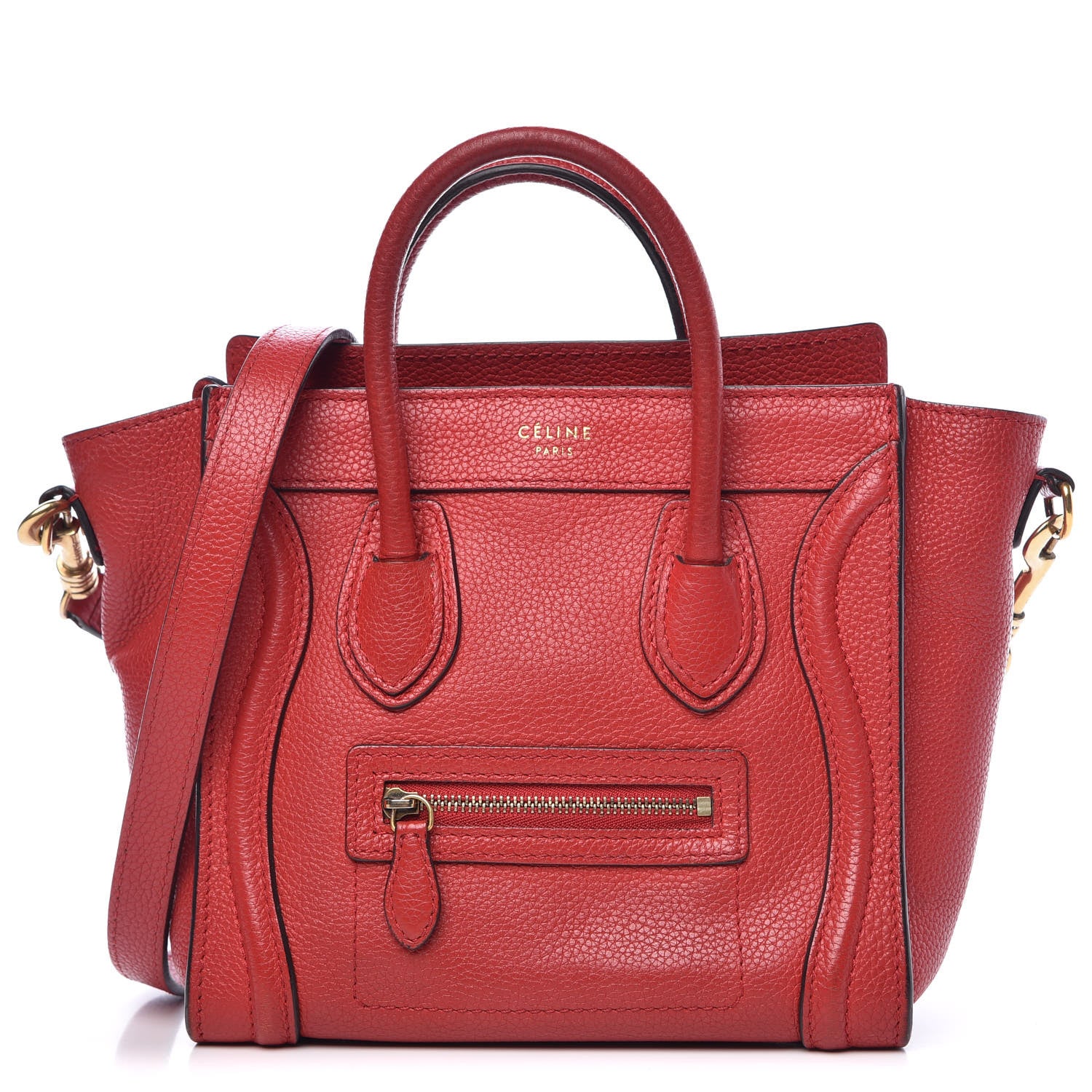 Celine Drummed Calfskin Nano Luggage Coquelicot 1 of 12