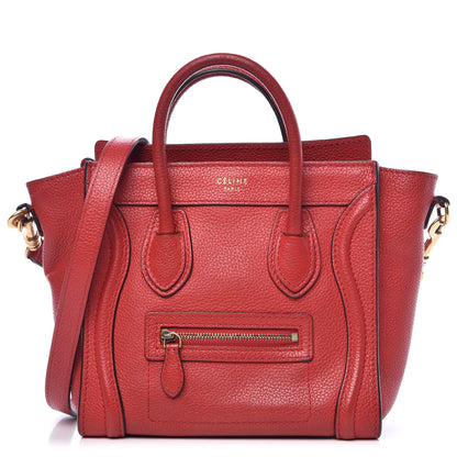 Celine Drummed Calfskin Nano Luggage Coquelicot 1 of 12