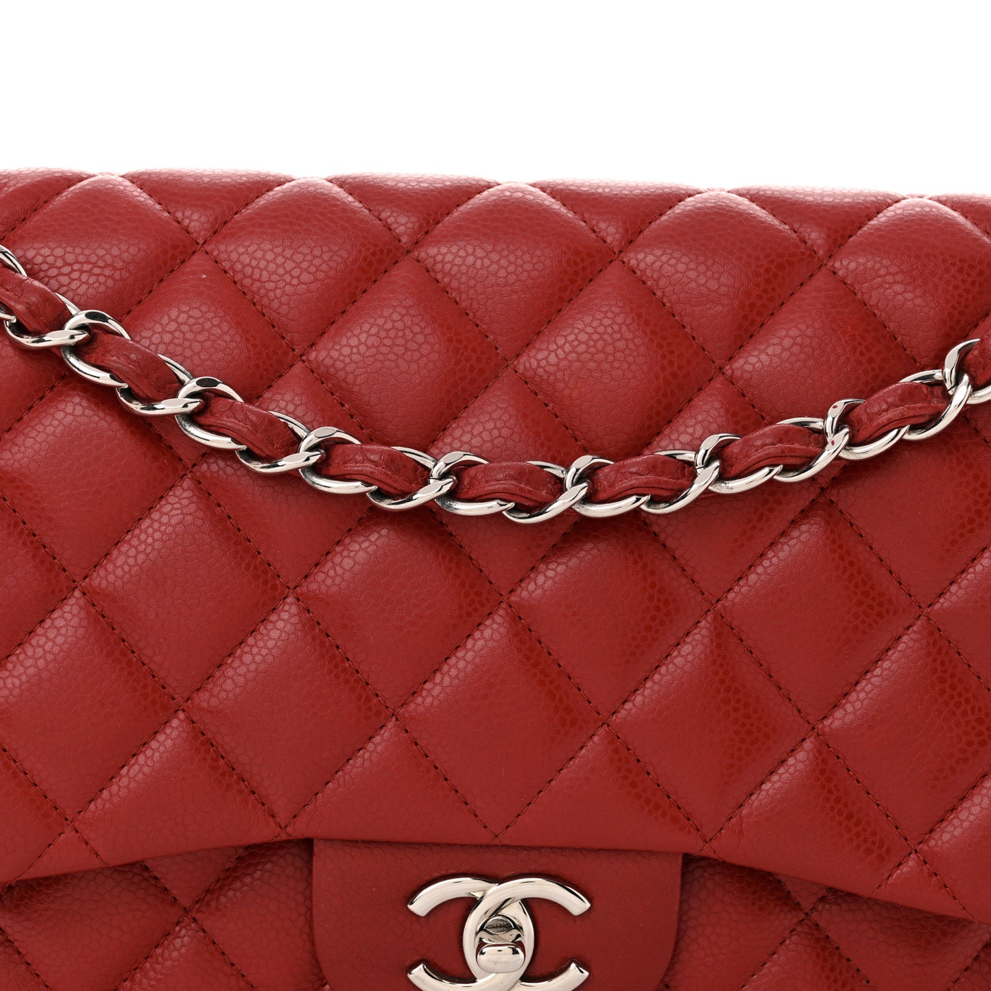 Caviar Quilted Jumbo Double Flap Red