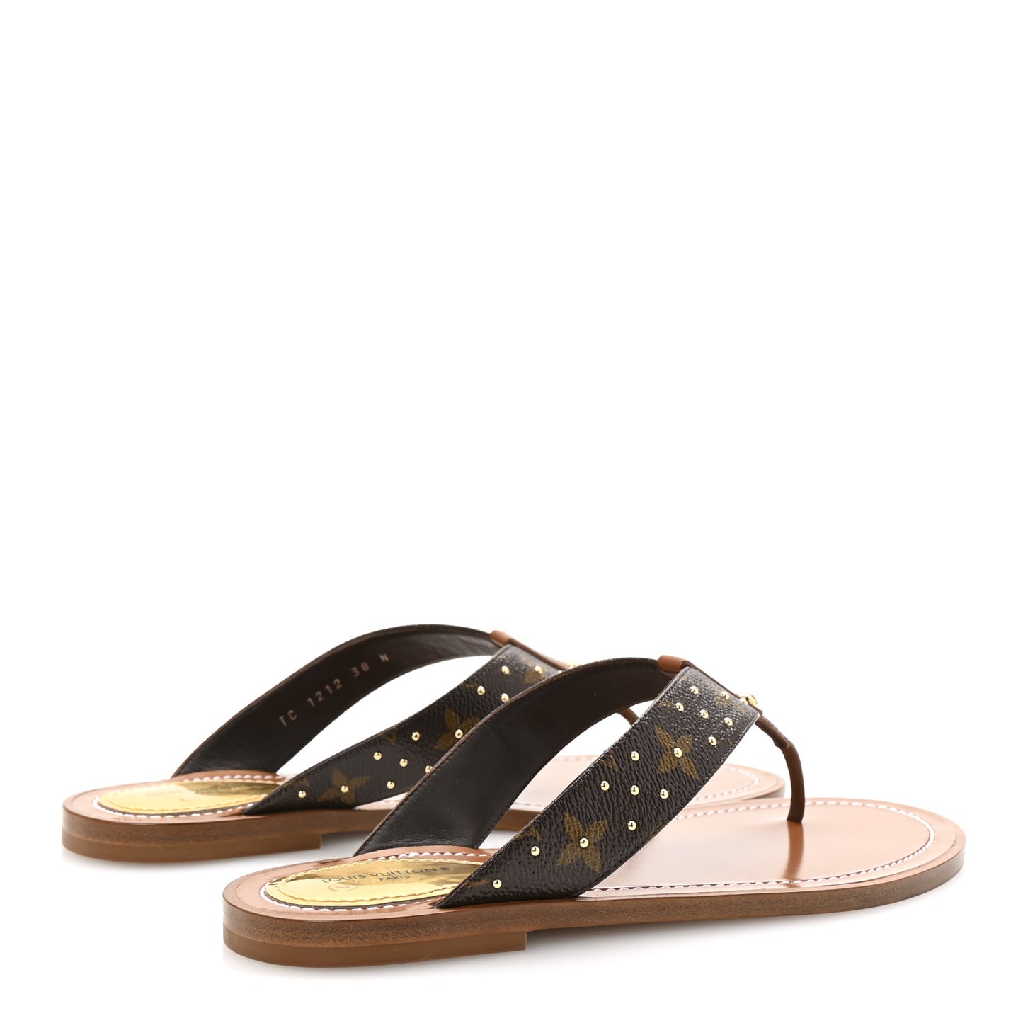Monogram Sunny Flat Thong Sandals 38 Brown