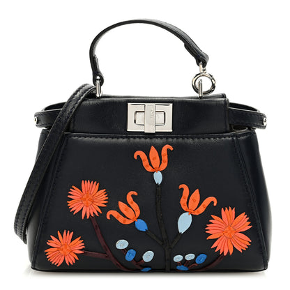 Fendi Shiny Nappa Botanic Garden Embroidered Micro Peekaboo Iconic Satchel Ocean Arancio 1 of 9