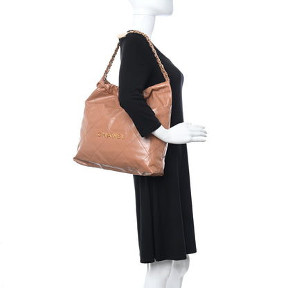 Chanel Shiny Calfskin Quilted Chanel 22 Camel 3 of 12