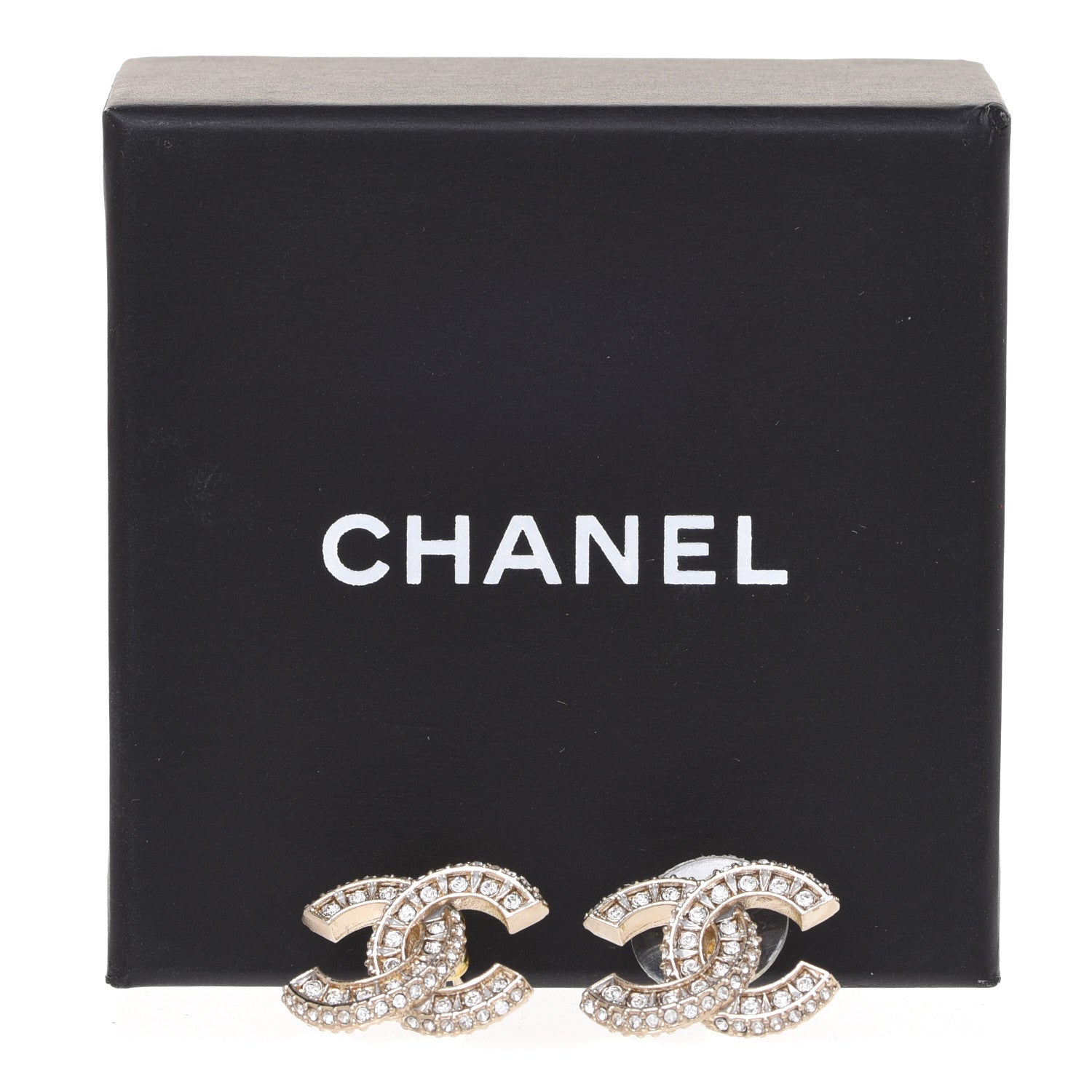 Chanel Crystal Timeless CC Earrings Light Gold 5 of 5