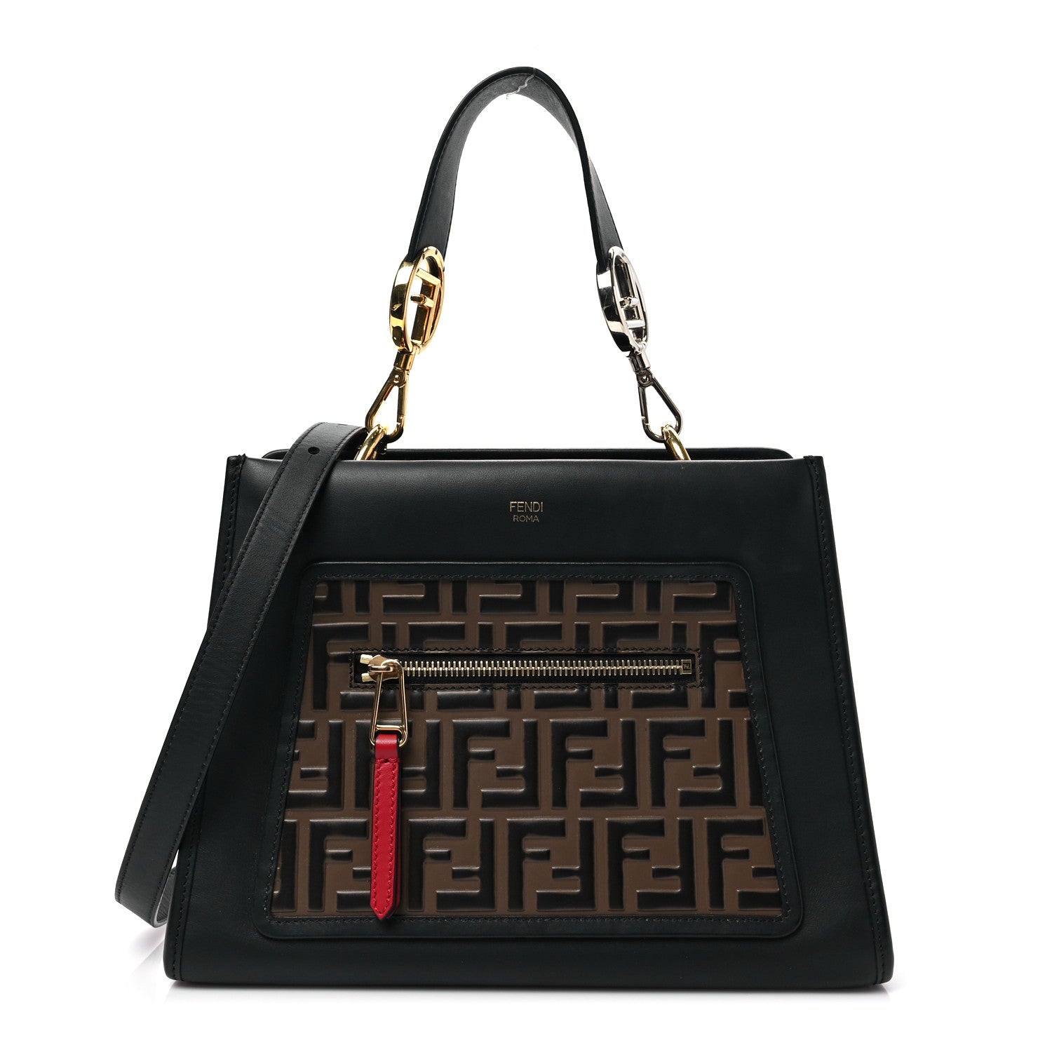 Fendi Vitello Century F is Fendi FF 1974 Embossed Small Runaway Satchel Black Maya 1 of 7