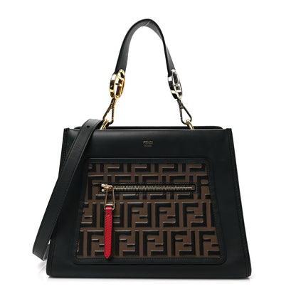 Fendi Vitello Century F is Fendi FF 1974 Embossed Small Runaway Satchel Black Maya 1 of 7