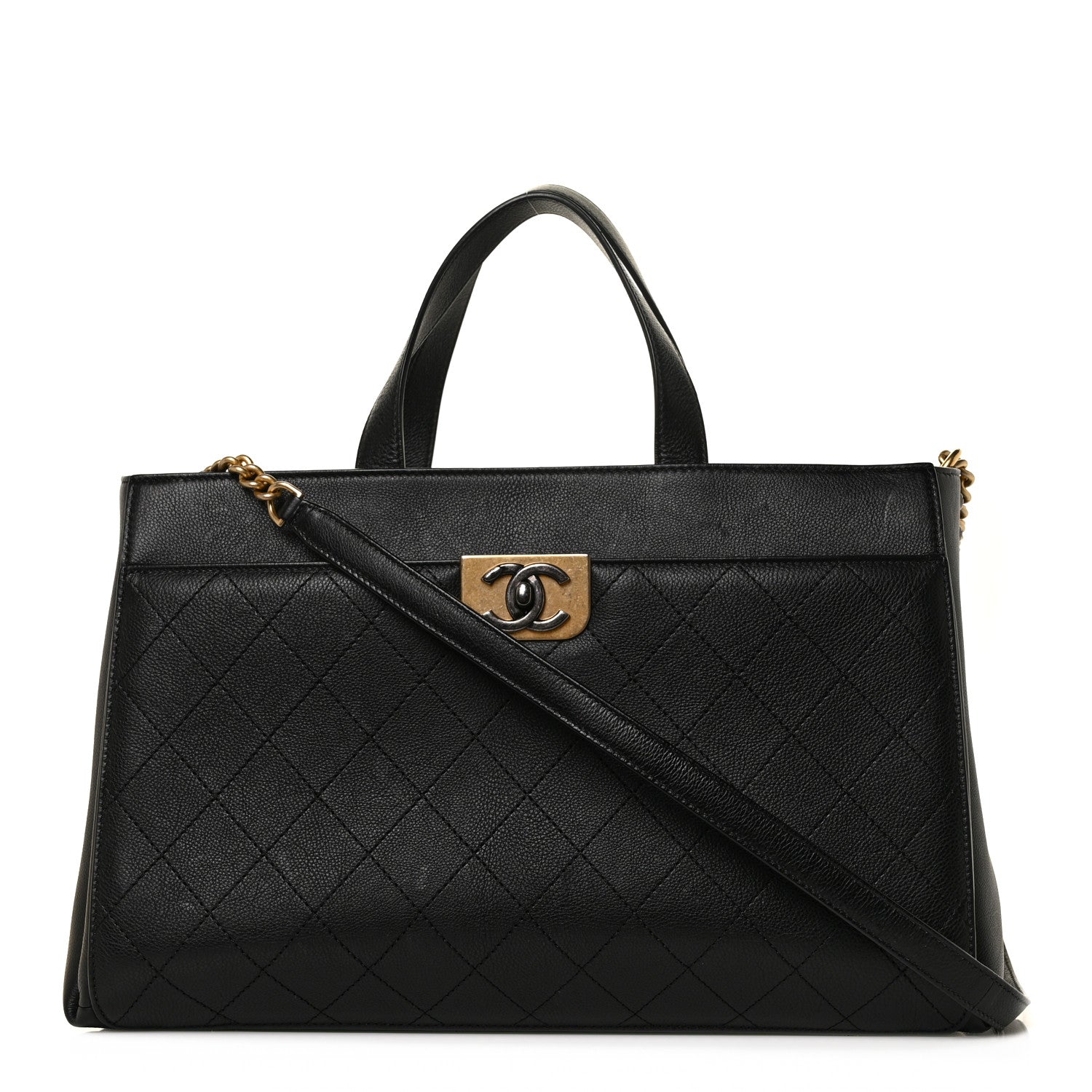 Chanel Calfskin Stitched Large Straight Lines Shopping Tote Black 1 of 8