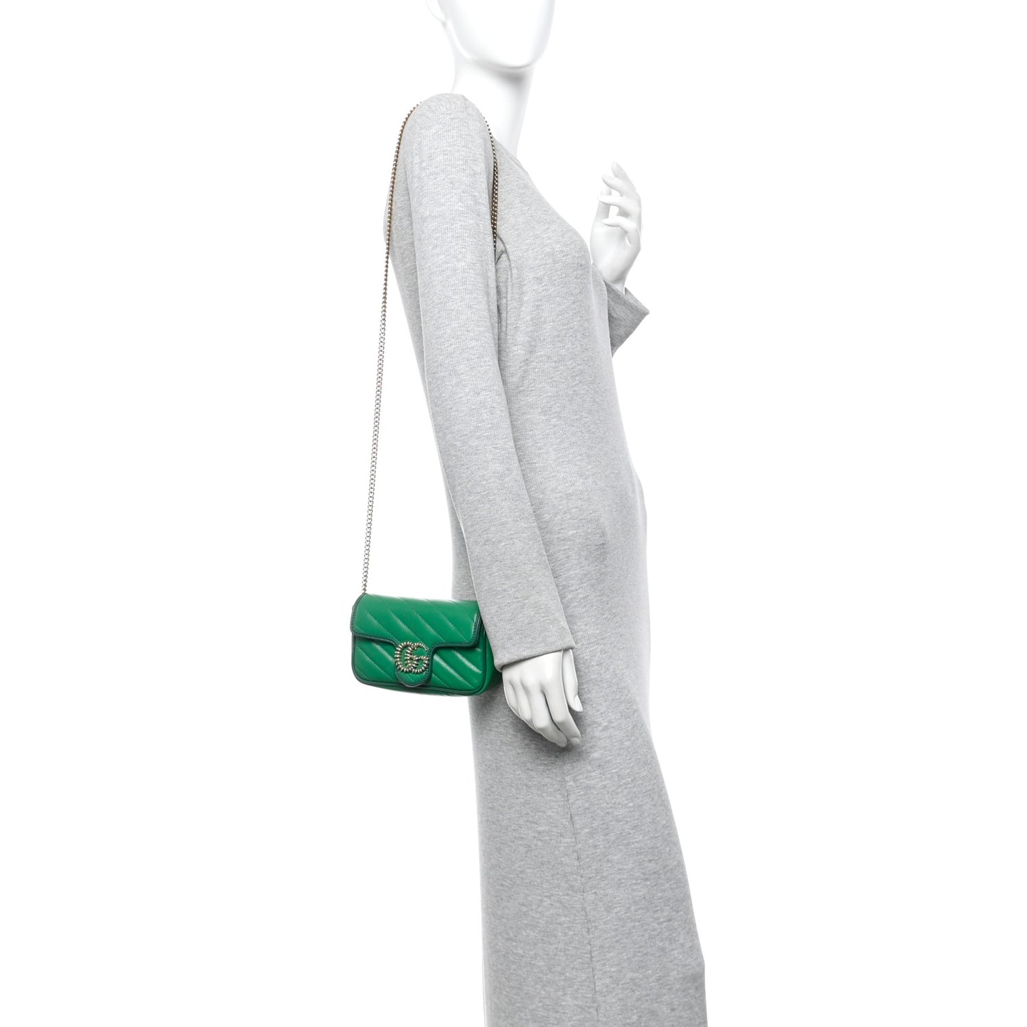 Azalea Calfskin Enamel Matelasse Diagonal Super Mini Torchon GG Marmont Shoulder Bag New Shamarock Emerald