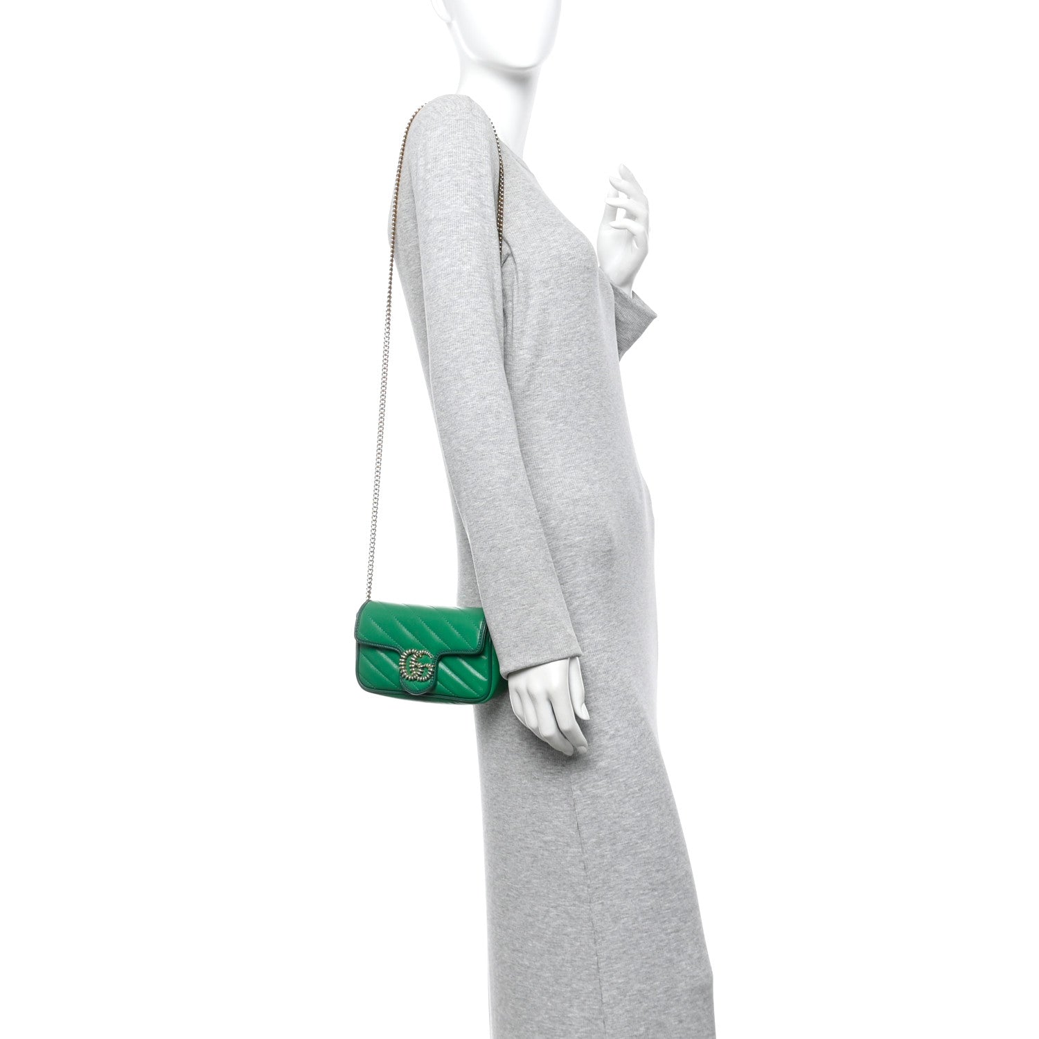 Gucci Azalea Calfskin Enamel Matelasse Diagonal Super Mini Torchon GG Marmont Shoulder Bag New Shamarock Emerald 2 of 10