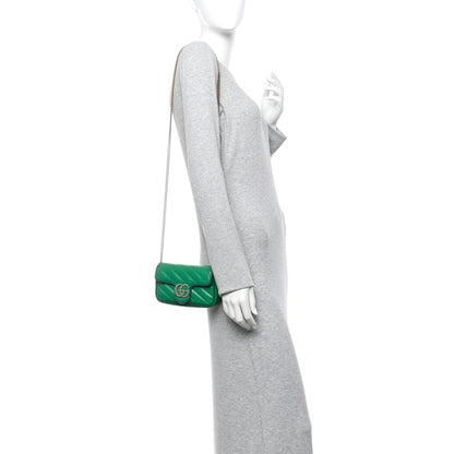 Gucci Azalea Calfskin Enamel Matelasse Diagonal Super Mini Torchon GG Marmont Shoulder Bag New Shamarock Emerald 2 of 10