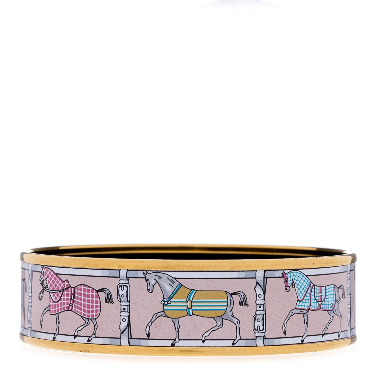 Hermes Enamel Printed Wide Horse Riding Motif Bracelet 1 of 3