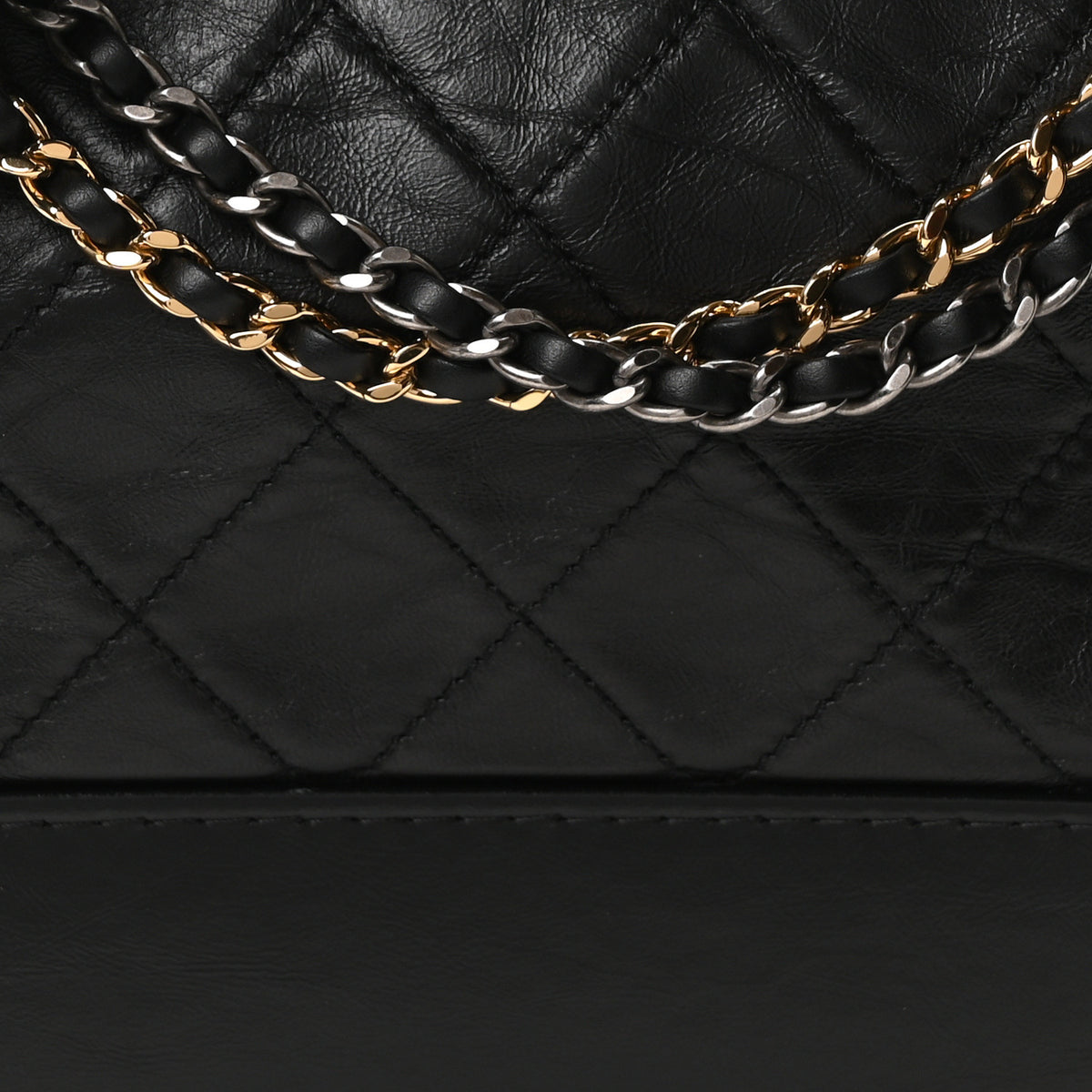 Aged Smooth Calfskin Quilted Medium Gabrielle Logo Hobo Black