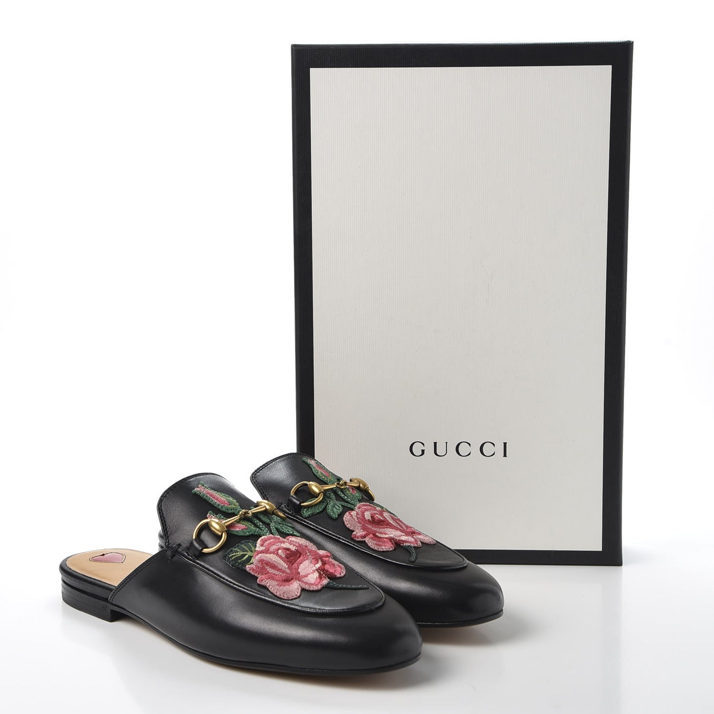 Calfskin Flower Embroidered Womens Princetown Slippers 38 Black
