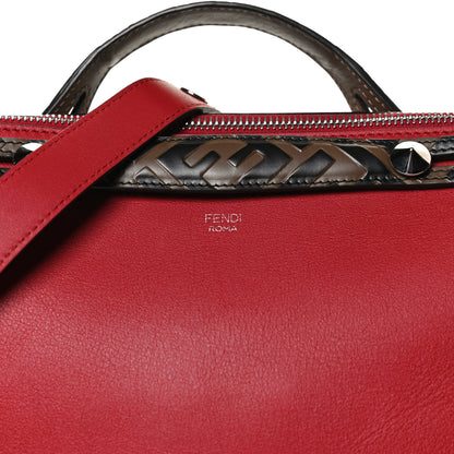 Fendi Vitello Dolce Bi-Color FF 1974 Embossed Medium By The Way Boston Bag Fragola Maya Black 8 of 13