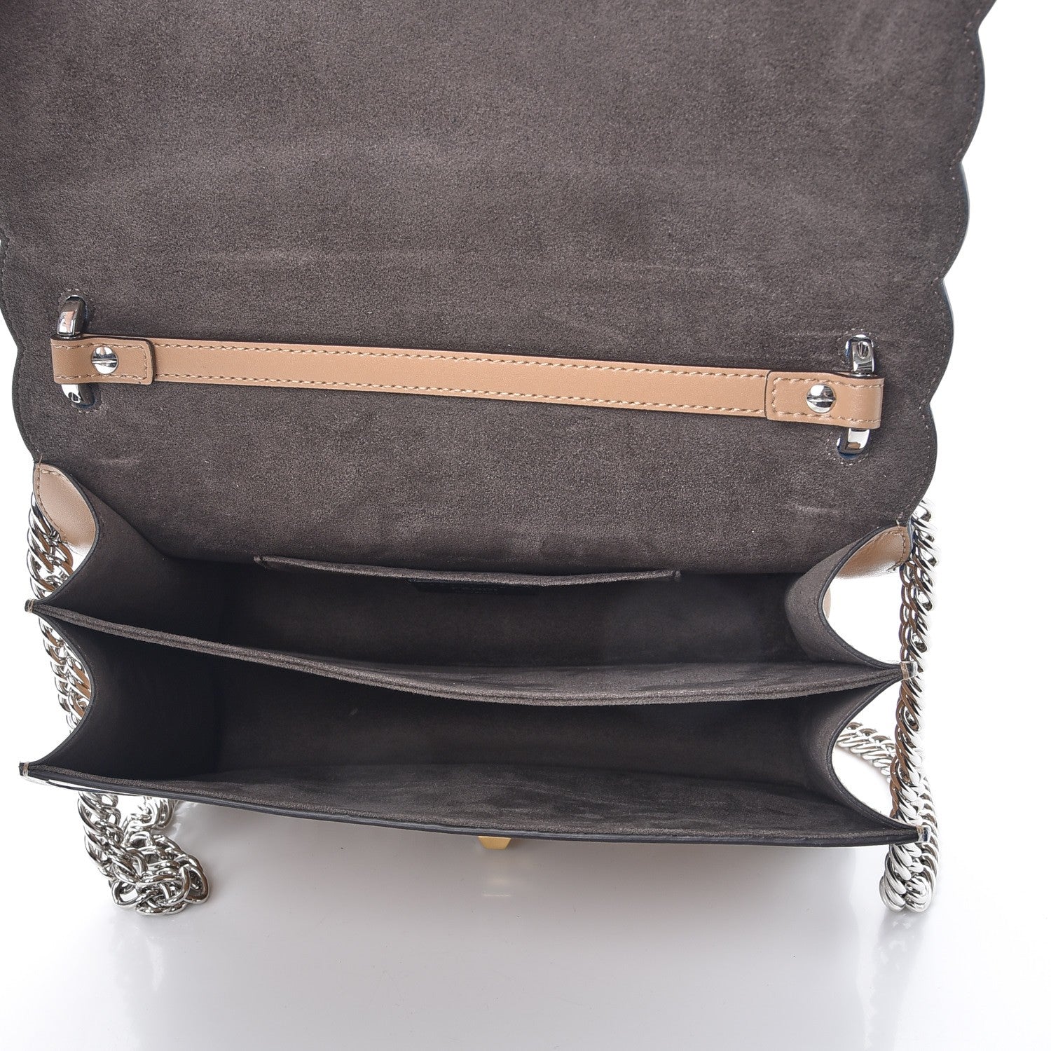 Fendi Vitello Liberty Dolce Scalloped Studded Scrollwork Kan I Shoulder Bag Cuoio White 5 of 7