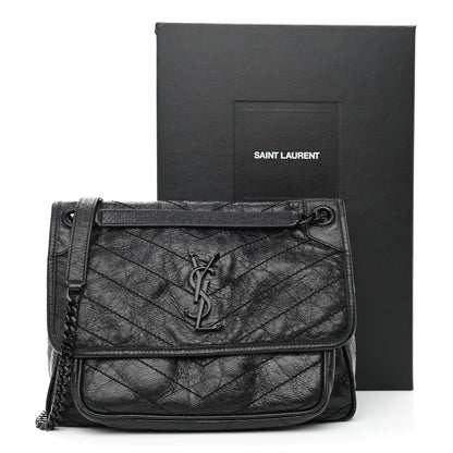 Saint Laurent Crinkled Calfskin Matelasse Monogram Medium Niki Chain Satchel Black 14 of 14