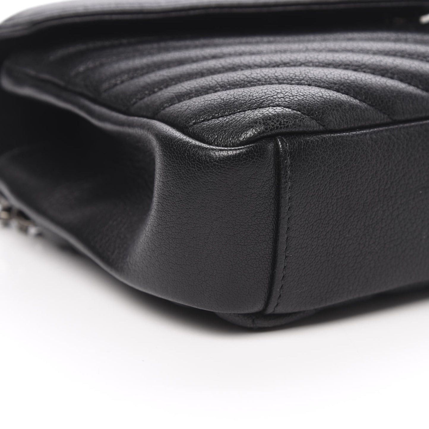 Sheepskin Matelasse Chevron Monogram Medium College Bag Black