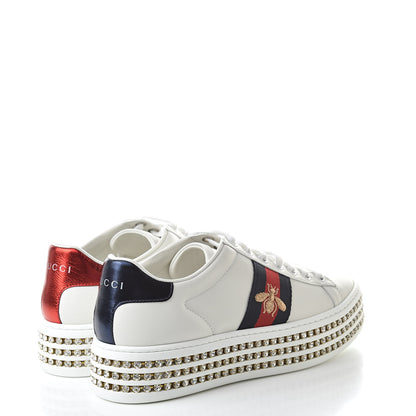 Gucci Calfskin Crystal Web Bee Embroidered Womens Ace Platform Sneakers 35.5 White 4 of 10