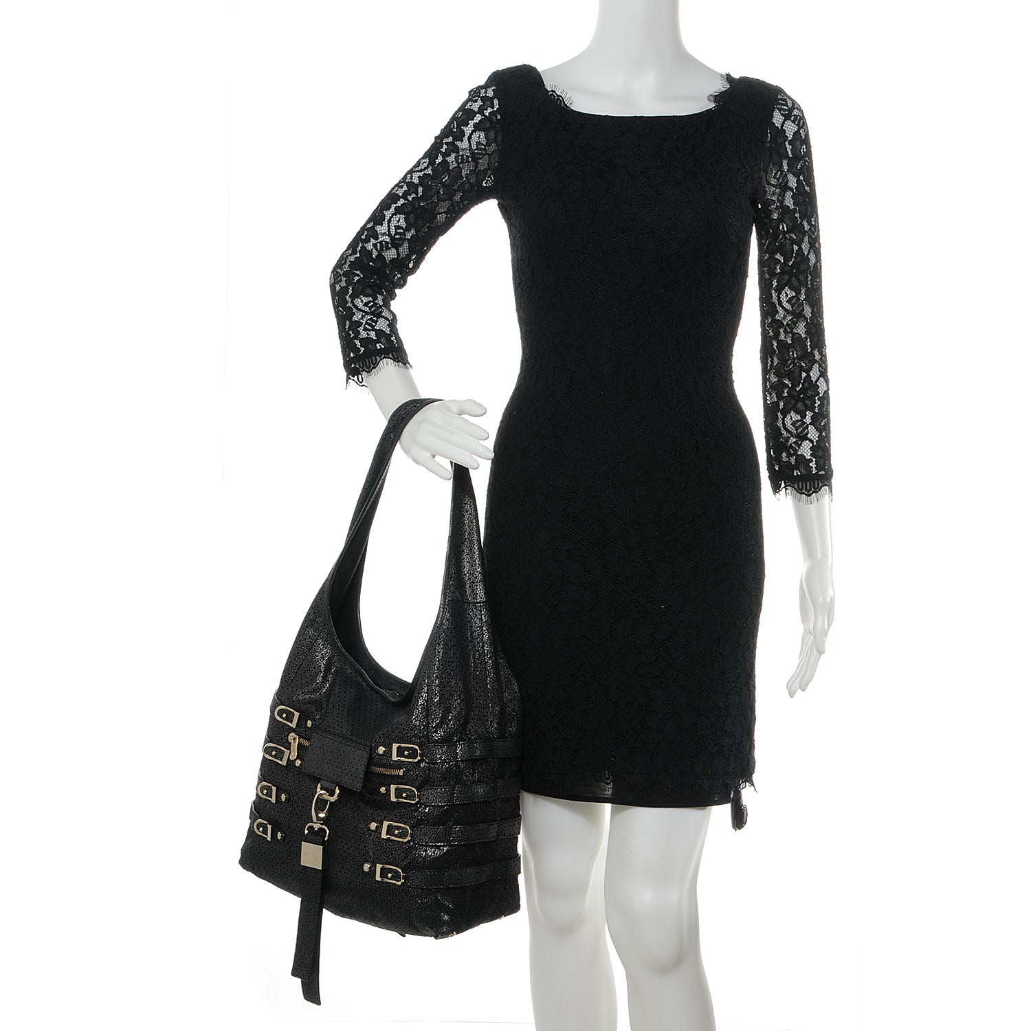 Jimmy Choo Metallic Leather Perforated Bardia Hobo Black 2 of 10