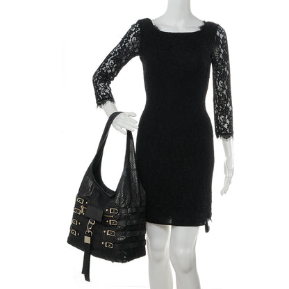 Jimmy Choo Metallic Leather Perforated Bardia Hobo Black 2 of 10