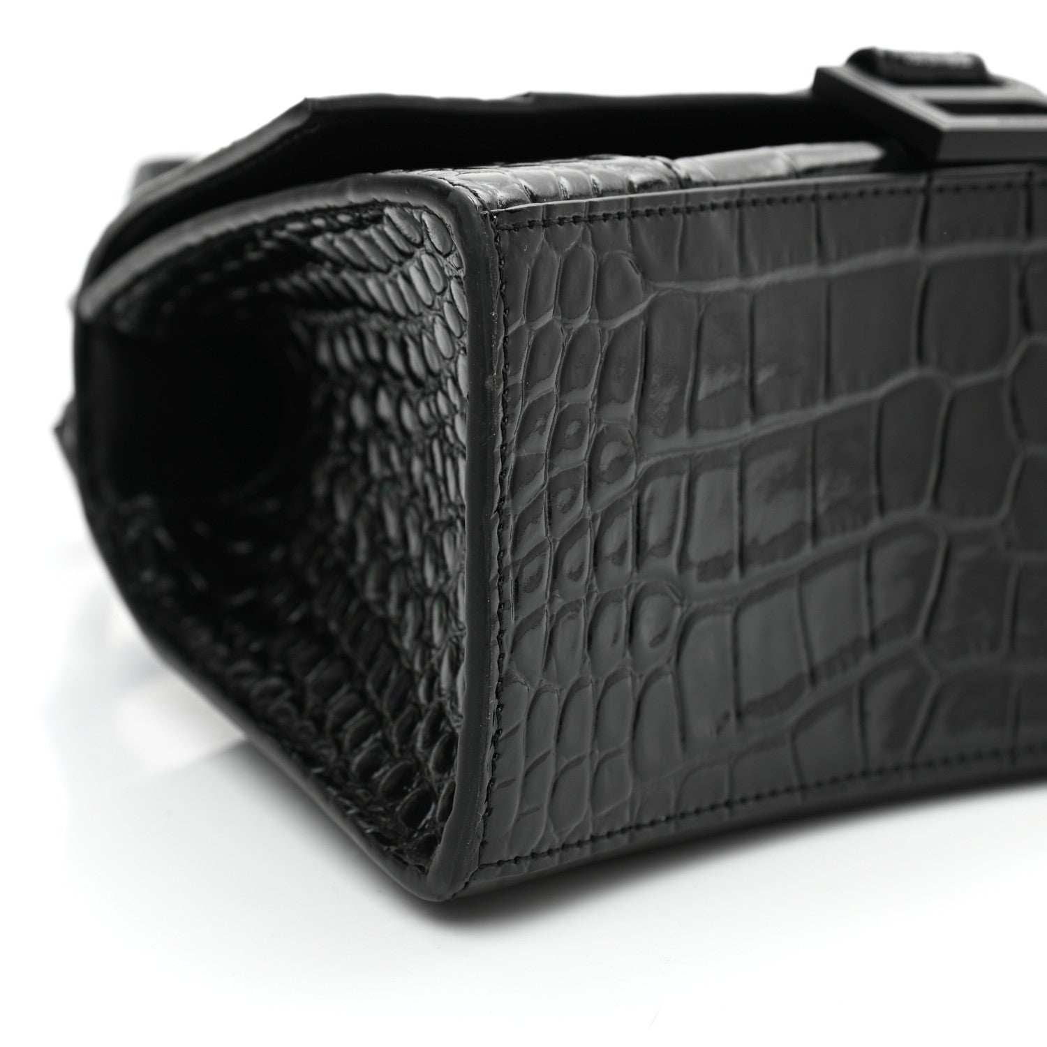 Balenciaga Shiny Calfskin Monochrome Crocodile Embossed Small Hourglass Top Handle Bag Black 8 of 9