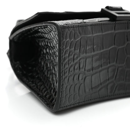 Balenciaga Shiny Calfskin Monochrome Crocodile Embossed Small Hourglass Top Handle Bag Black 8 of 9