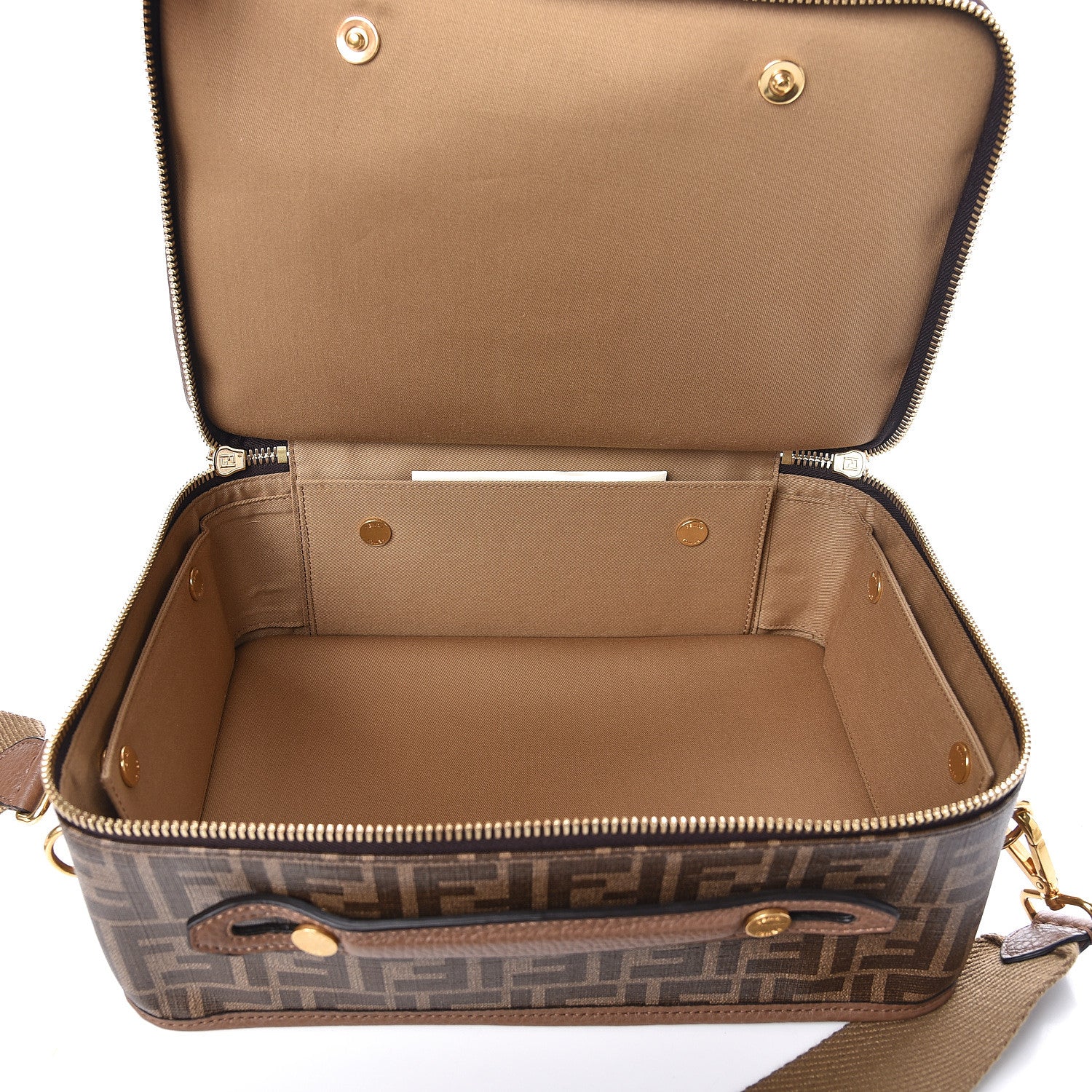 Fendi Glazed Fabric FF 1974 Karligraphy Small Travel Bag Mogano Panna 5 of 10