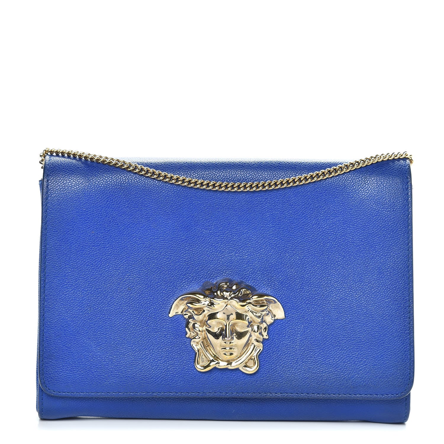 Versace Grained Calfskin Palazzo Chain Evening Bag Blue 1 of 10