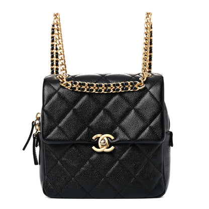 Chanel Shiny Caviar Quilted Chain Melody Backpack Black 1 of 10