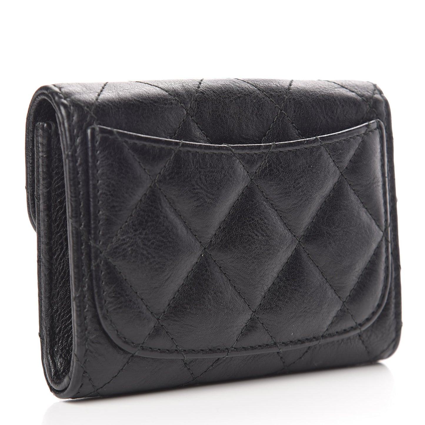 Crumpled Calfskin Quilted Flap Card Holder Wallet So Black