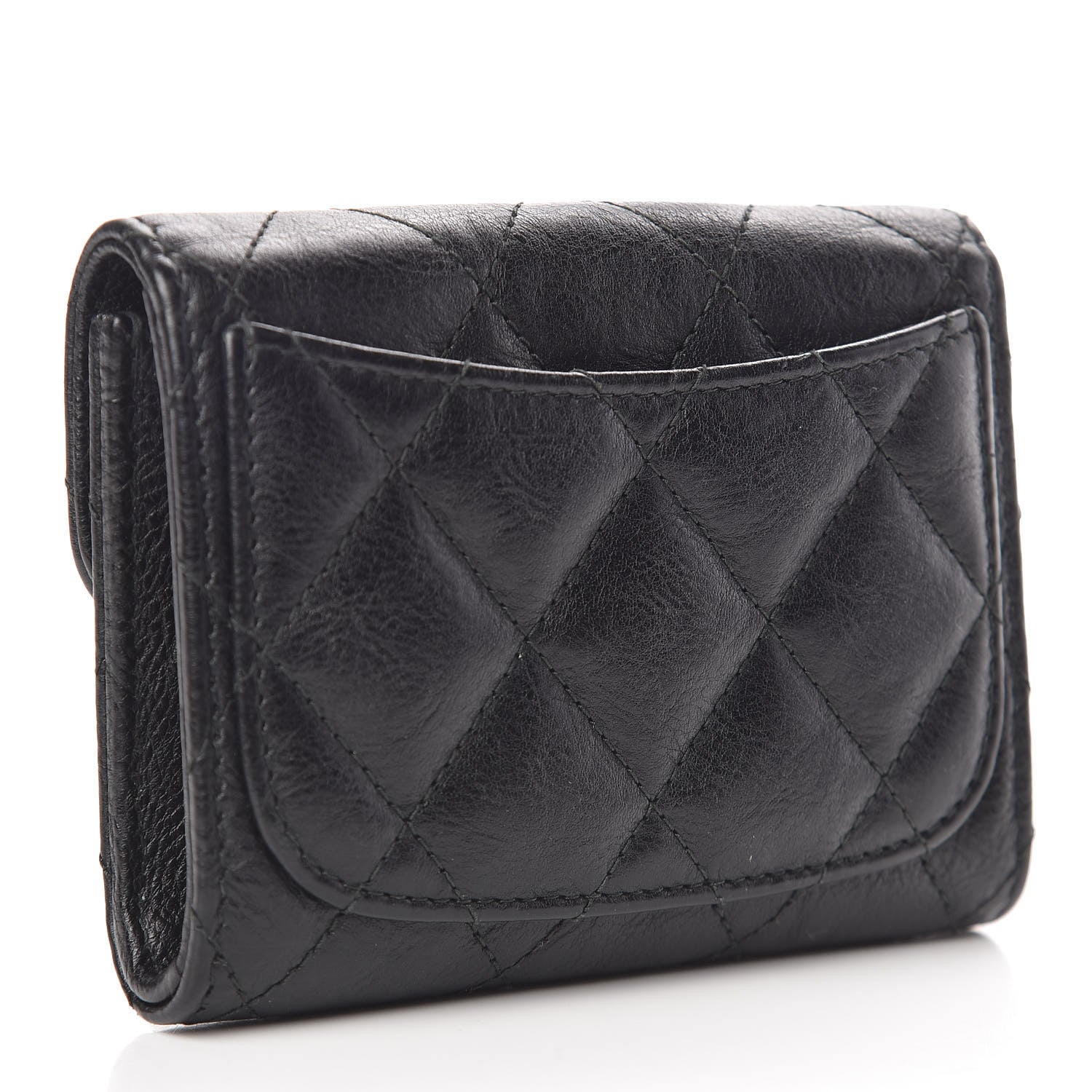 Chanel Crumpled Calfskin Quilted Flap Card Holder Wallet So Black 3 of 9