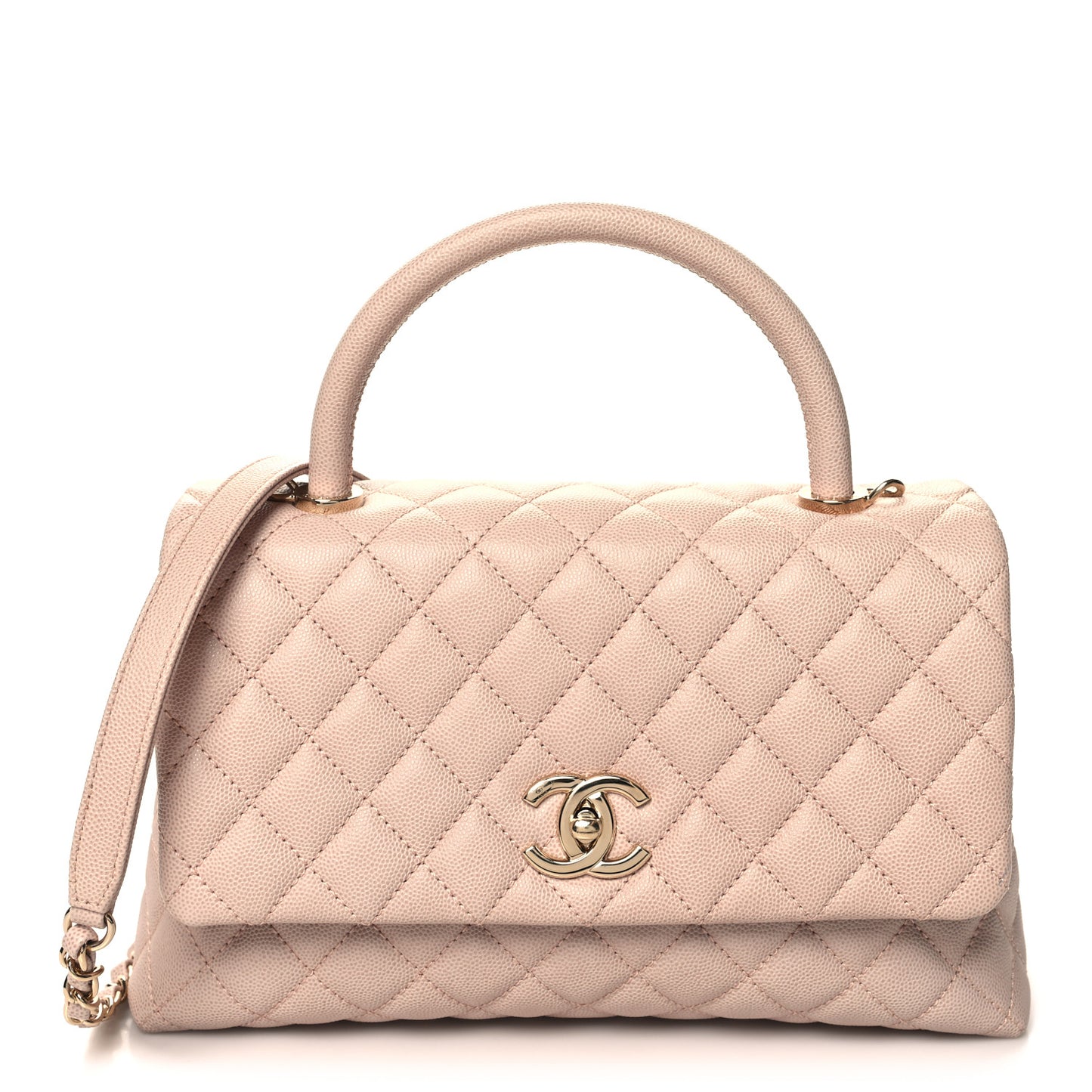 Caviar Quilted Small Coco Handle Flap Beige