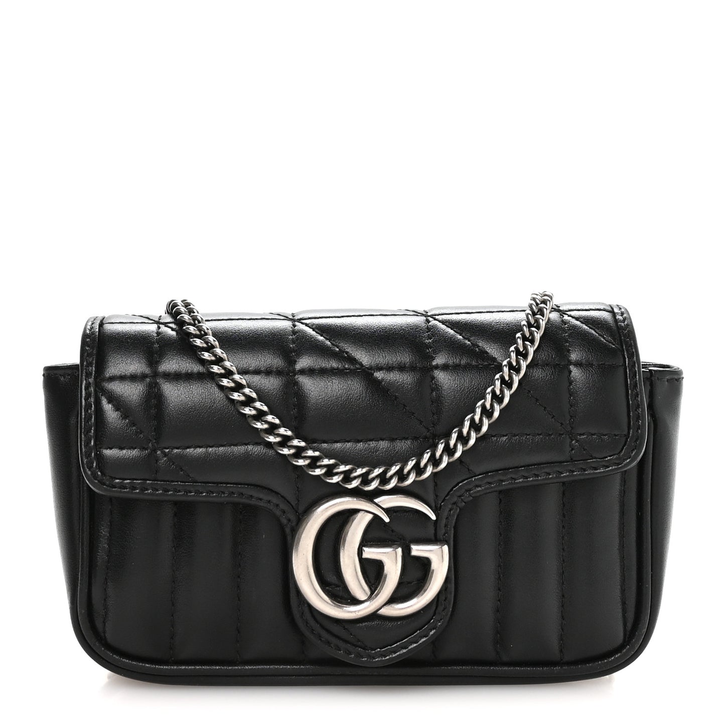 Calfskin Matelasse Aria Super Mini GG Marmont Shoulder Bag Black