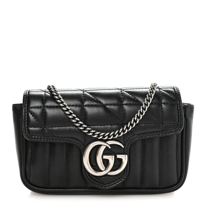 Gucci Calfskin Matelasse Aria Super Mini GG Marmont Shoulder Bag Black 1 of 10