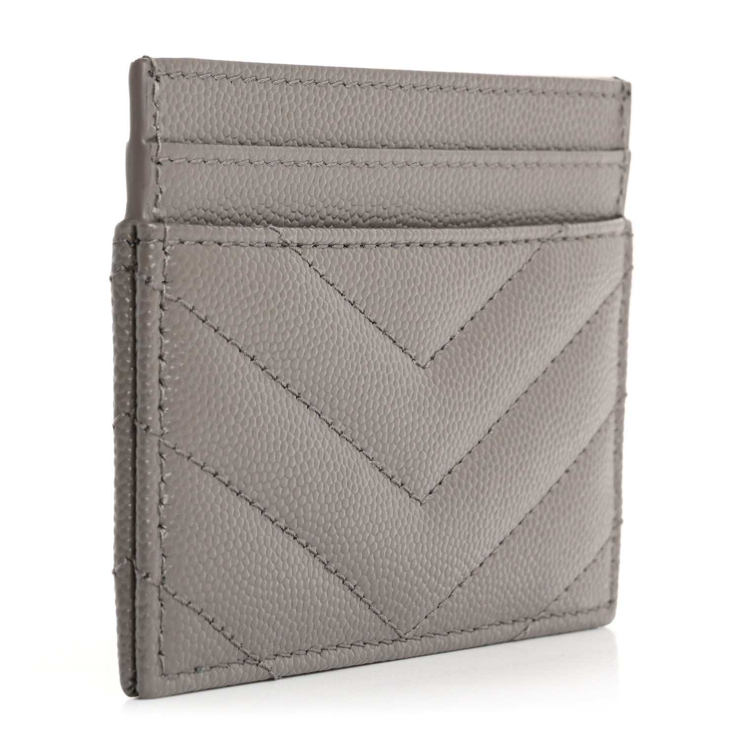 Saint Laurent Grain De Poudre Matelasse Chevron Monogram Credit Card Case Fog 3 of 8