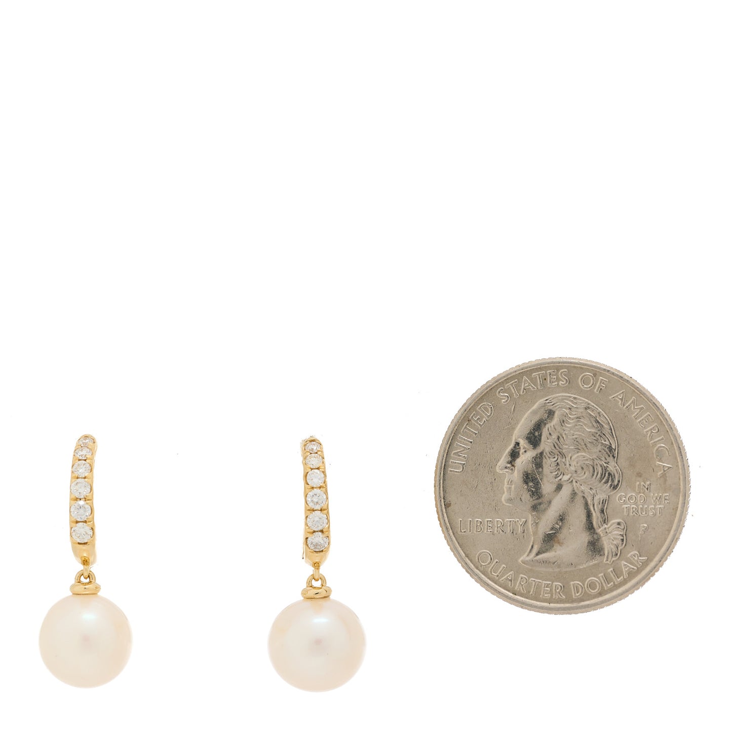 18K Yellow Gold Diamond Pearl Classics Pave Drop Earrings
