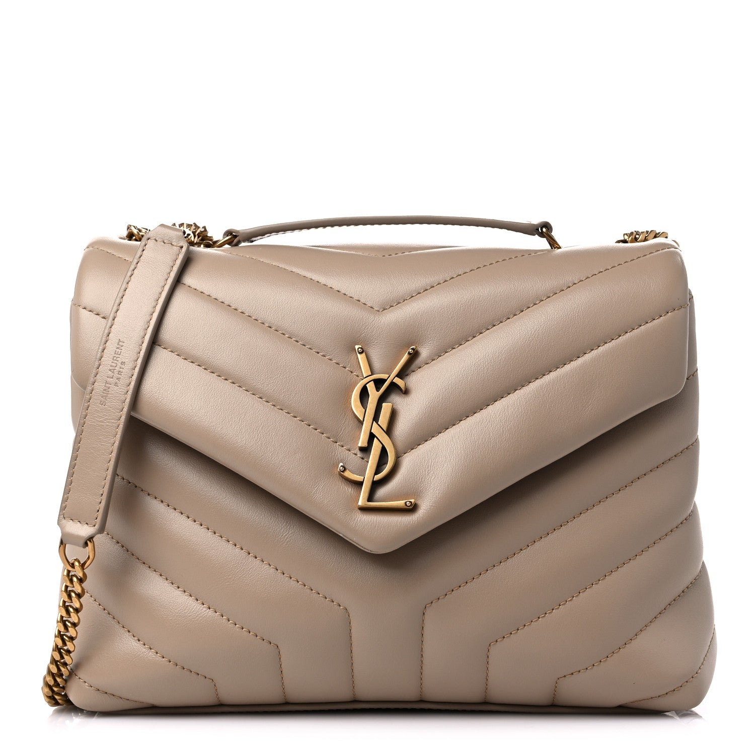 Saint Laurent Calfskin Y Quilted Monogram Small Loulou Chain Satchel Dark Beige 1 of 12