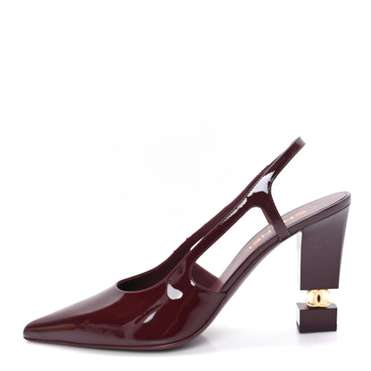 Chanel Patent Calfskin Slingback CC Cutout Pumps 40 Dark Burgundy 1 of 10