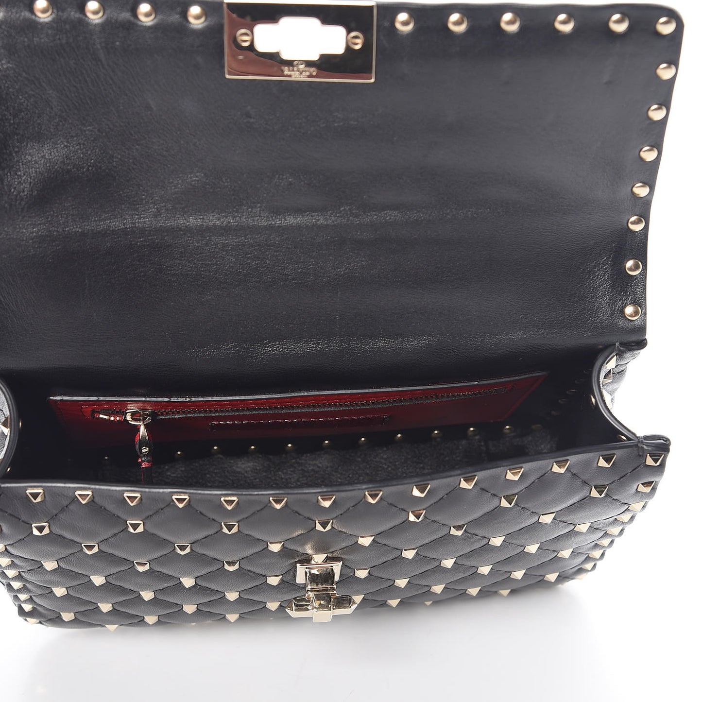 Lambskin Medium Rockstud Spike Shoulder Bag Black
