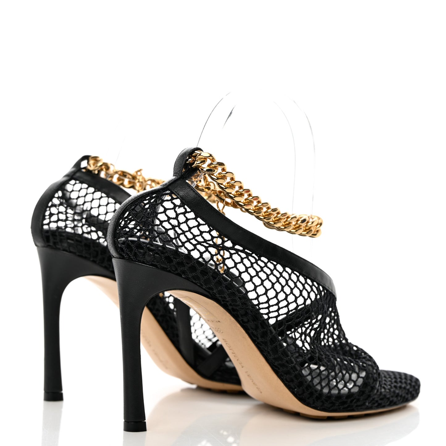 Mesh Calfskin Chain Stretch Pumps 38.5 Black
