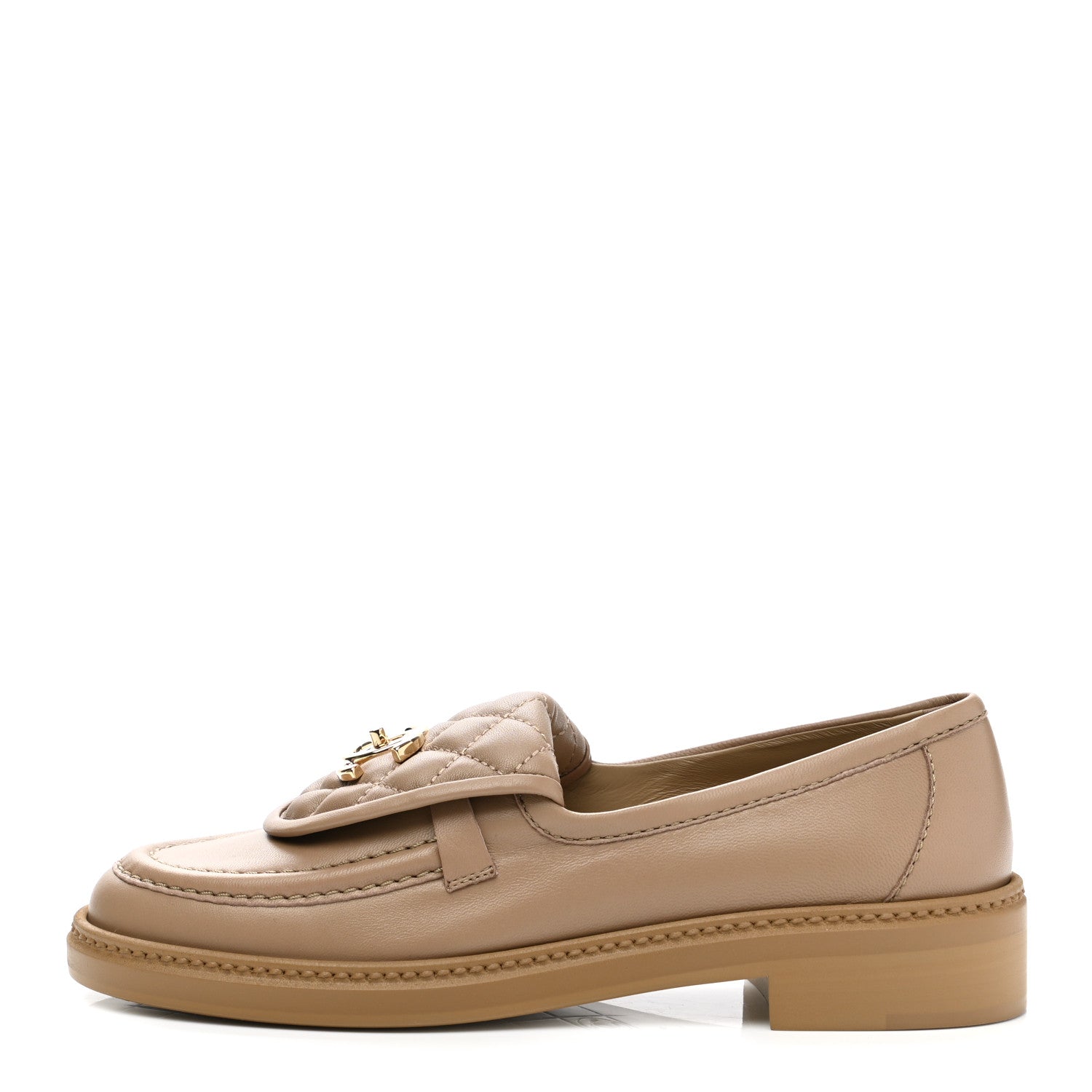 Chanel Lambskin Quilted CC Turnlock Loafers 36.5 Beige 1 of 9